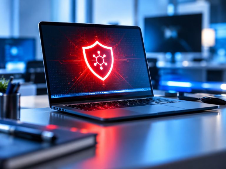 Laptop showing a virus security warning